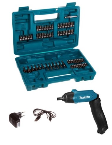 Atornillador Recto MAKITA DF001DW (Cargador + Maletín + Set de accesorios 81 piezas)