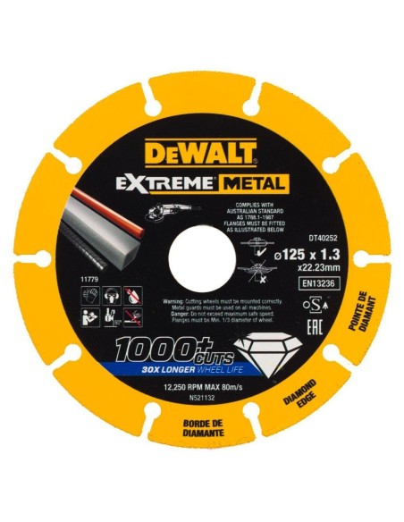 Disco de corte con borde diamantado Extreme Metal DeWALT DT40252-QZ (Ø 125 x 22.3 mm)
