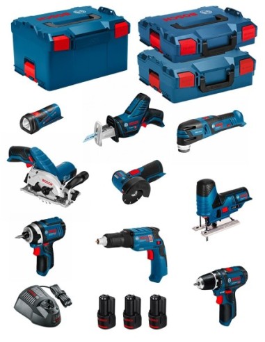 BOSCH Kit 12V BMK9-28AD3 (GSR 12V-15+GTB 12V-11+GDR 12V-105+GWS 12V-76+GST 12V-70+GKS 12V-26+GOP 12V-28+GSA 12V-14+GLI 12V-80)