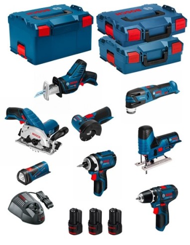 BOSCH Kit 12V BMK8-28BD3 (GSR 12V-15+GDR 12V-105+GKS 12V-26+GWS 12V-76+GST 12V-70+GOP 12V-28+GSA 12V-14+GLI 12V-80+3 x 2,0Ah)