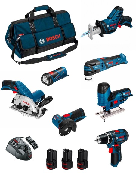 BOSCH Kit BMKB7-28AD3 (GSR 12V-15+GKS 12V-26+GWS 12V-76+GST 12V-70+GOP 12V-28+GSA 12V-14+GLI 12V-80+ 3x2,0Ah+GAL1230CV+HDBAG)