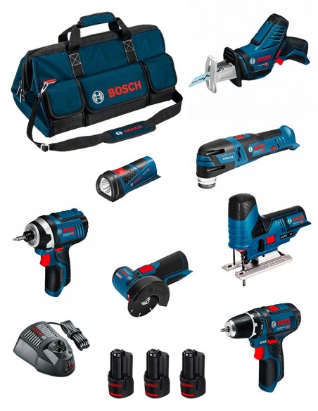 BOSCH Kit BMKB7-28BD3 (GSR 12V-15+GDR 12V-105+GWS 12V-76+GST 12V-70+GOP 12V-28+GSA 12V-14+GLI 12V-80+3x2,0Ah+ GAL1230CV+HDBAG)