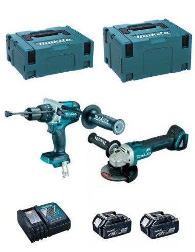 MAKITA Kit DLX2130TJ2 (DGA504 + DHP481 + 2 x 5,0 Ah + DC18RC + MAKPAC 2 + MAKPAC 3)