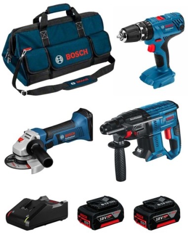 BOSCH Kit 18V BK305BAG (GBH 18V-21 + GSB 18V-21 + GWS 18-125 V-LI + 2 x 5,0 Ah + GAL18V-40 + Bolsa)