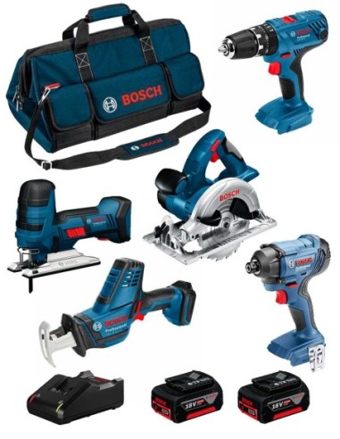 BOSCH Kit 18V BK502BAG (GSA 18 V-LI C + GST 18 V-LI S + GKS 18 V-LI + GSB 18V-21 + GDR 18V-160 + 2 x 5,0 Ah + GAL18V-40 + Bolsa)