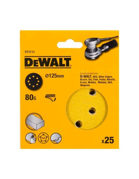 Juego de 25 Discos para lijadora rotorbitale Ø 125 mm DeWALT DT3113-QZ (grano 80)
