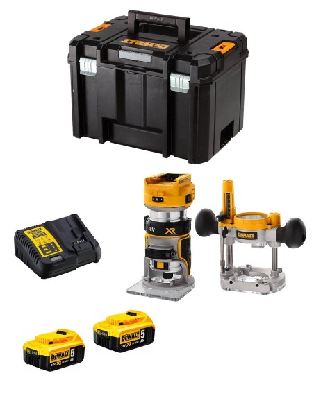 Fresadora DeWALT DCW604P2T (2 x 5,0 Ah + DCB115 + TSTAK VI)